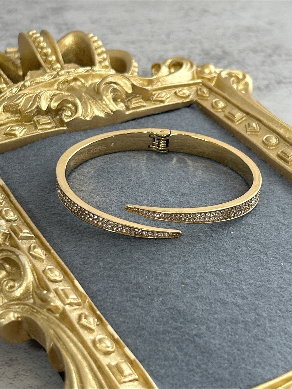 Michael Kors Gold Crystal Pavé Open Cuff Bracelet — Slim Hinged Bangle